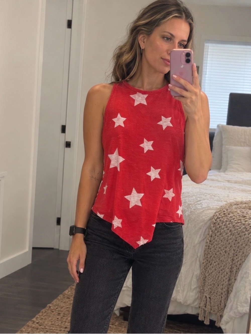 Wrangler Red Star Print Handkerchief Hem Tank